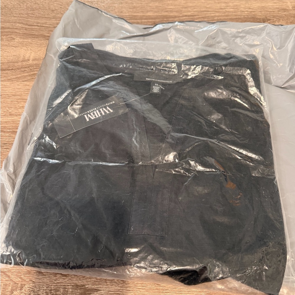 WHBM Ruched Sleeve Tee-Black Size XL